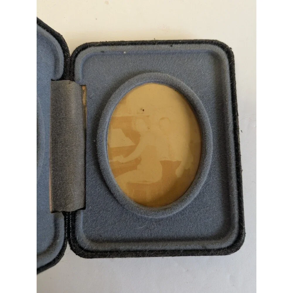 Mid Century Folding Double Picture Frame Mini Oval Photo Frame Faux Leather